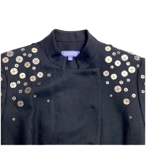 VIVIENNE Tam Sequin Wool Blend Quarter Sleeve Blazer Jacket in Black - Picture 3 of 9